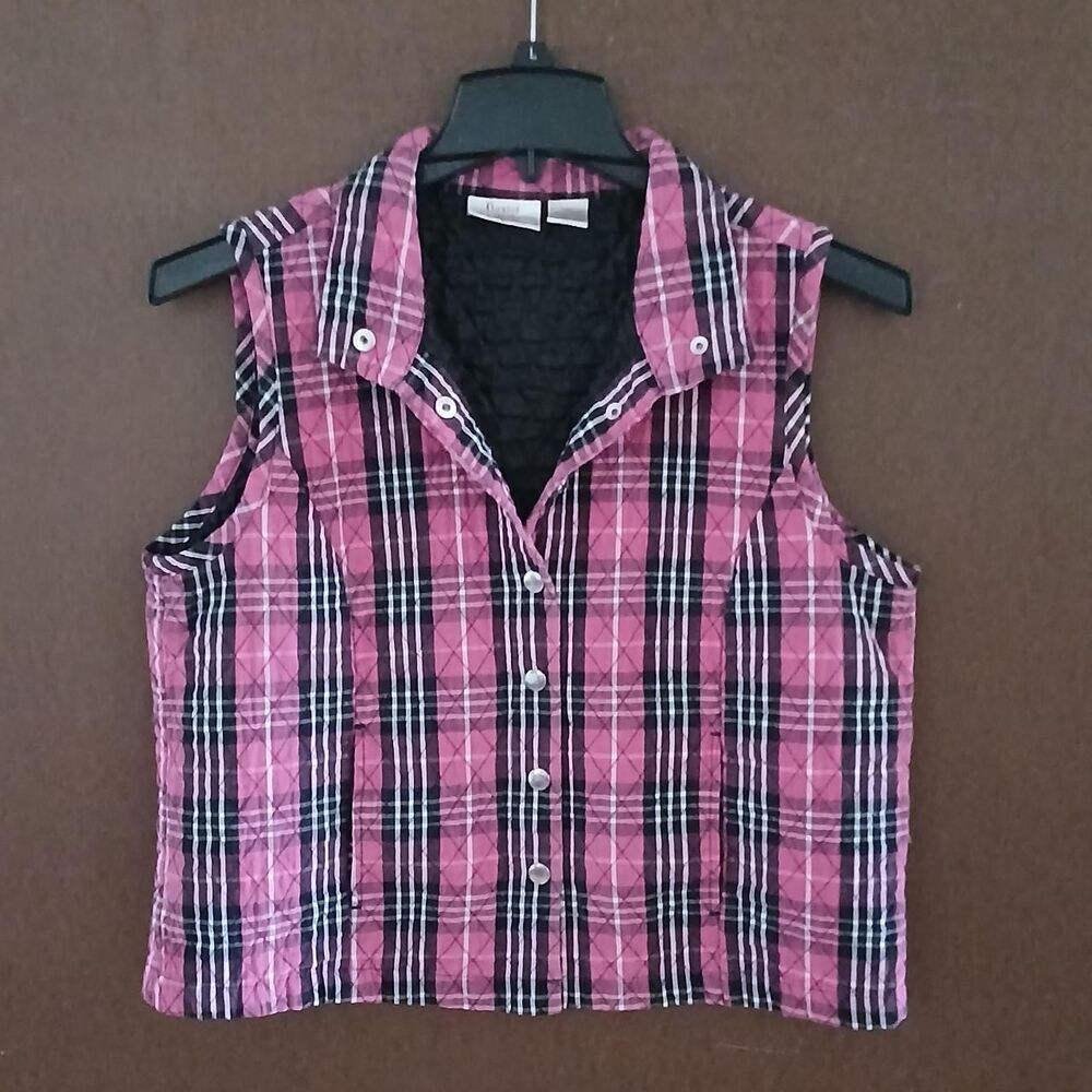 Baxter & Wells 100% Cotton Women's Quilted Plaid Pink Vest Comfy Cute Fun Sz Med - Picture 2 of 8